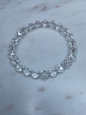 Faceted Clear Quartz Bracelet • High-Clarity Prismatic Crystal Ball Stretch